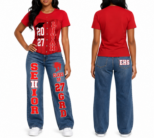 Custom Senior or Birthday T-shirt & Jeans Set | Personalized Graduation & Celebration Outfit