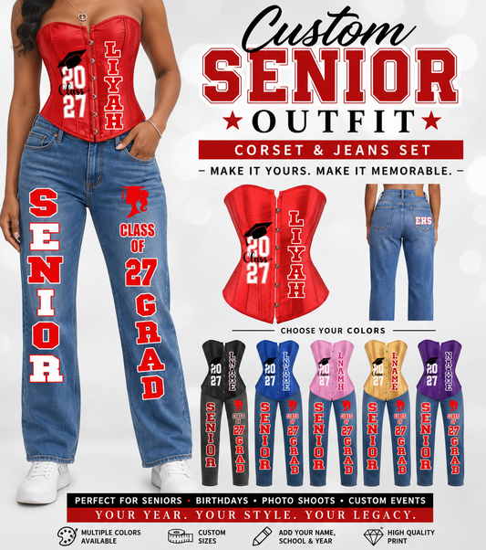 Custom Senior or Birthday Corset & Jeans Set | Personalized Graduation & Celebration Outfit