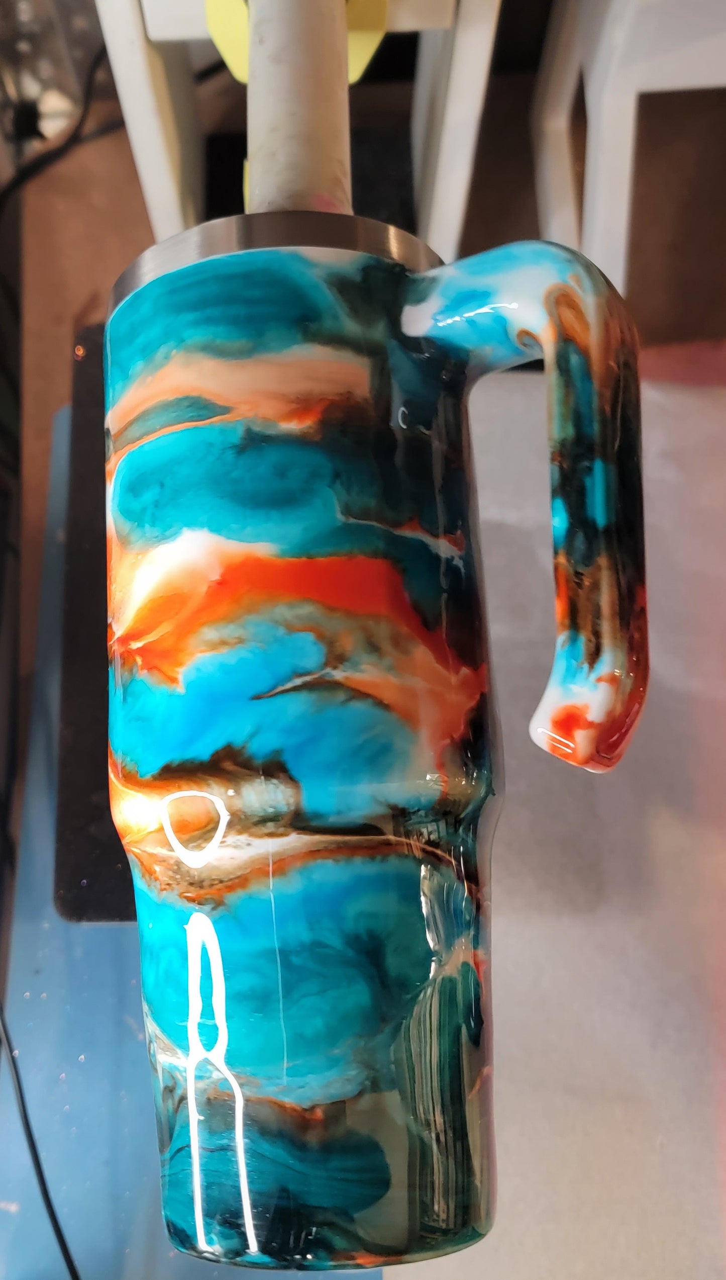 30oz insulated tumbler with handle teal and orange