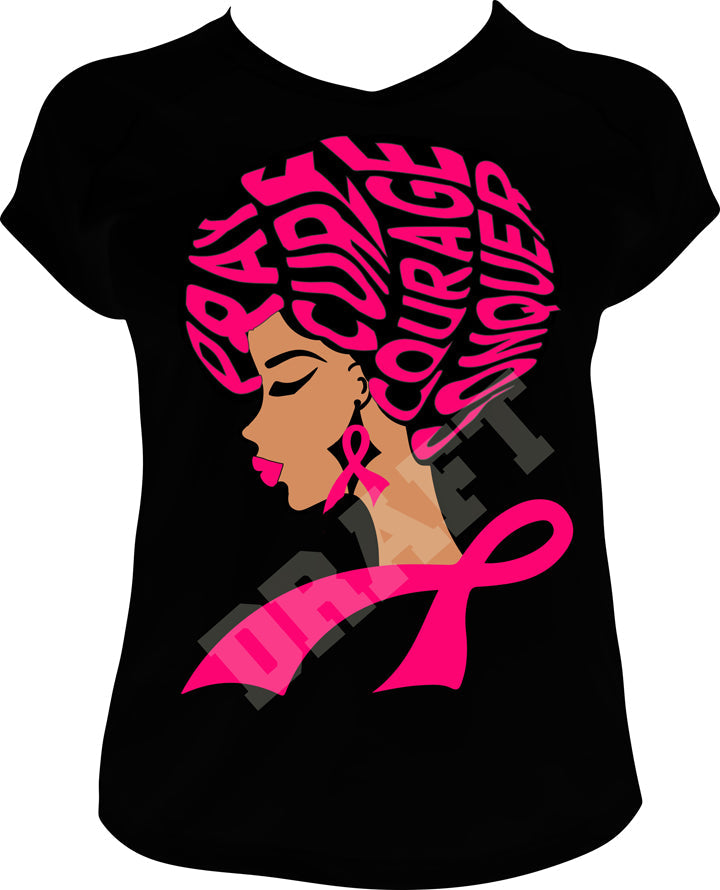 PRAY CURE COURAGE AND CONQUER BREAST CANCER T-SHIRT