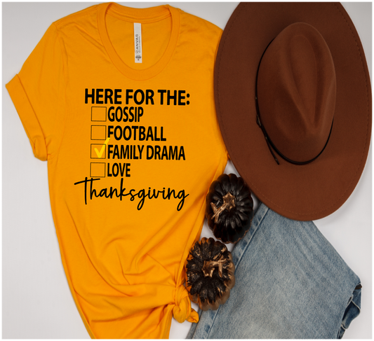 HERE FOR THE FAMILY DRAMA THANKSGIVING SHIRT