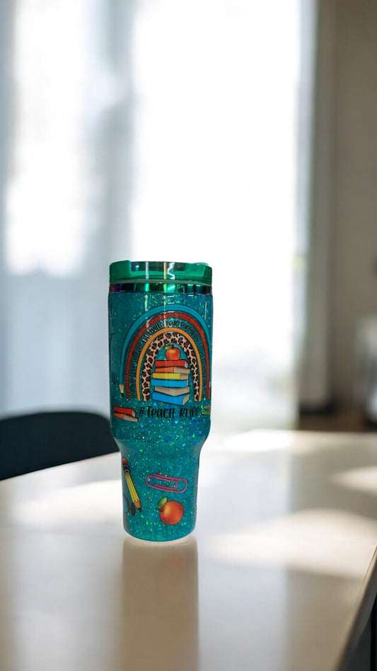 40oz Stainless Steel Teacher-Themed Glitter Tumbler