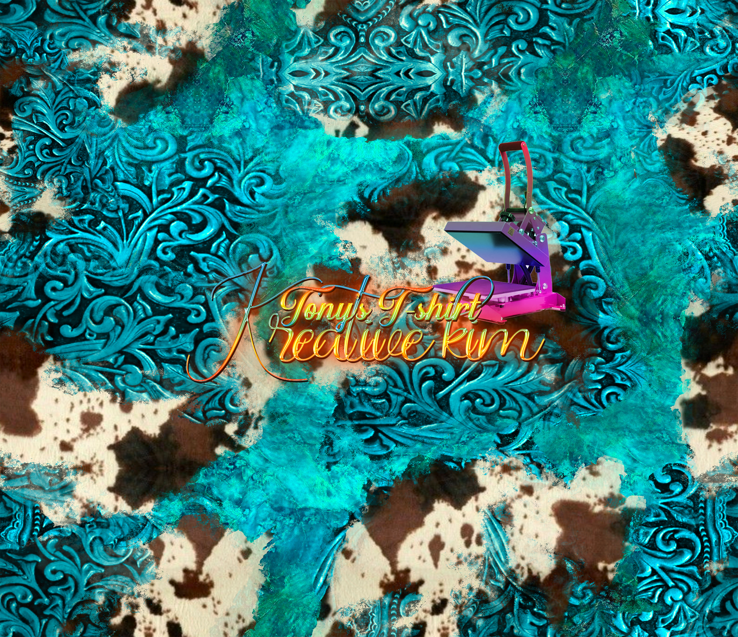 TURQUOISE TOOLED LEATHER COWHIDE